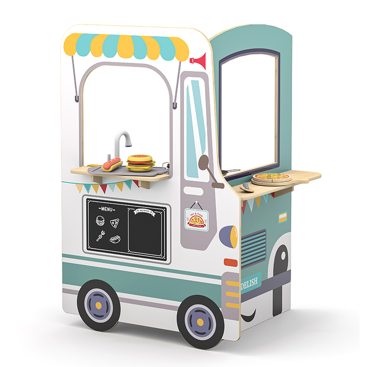 Children's Wooden Pretend Play Mobile Food Truck & Snack Stand Playset