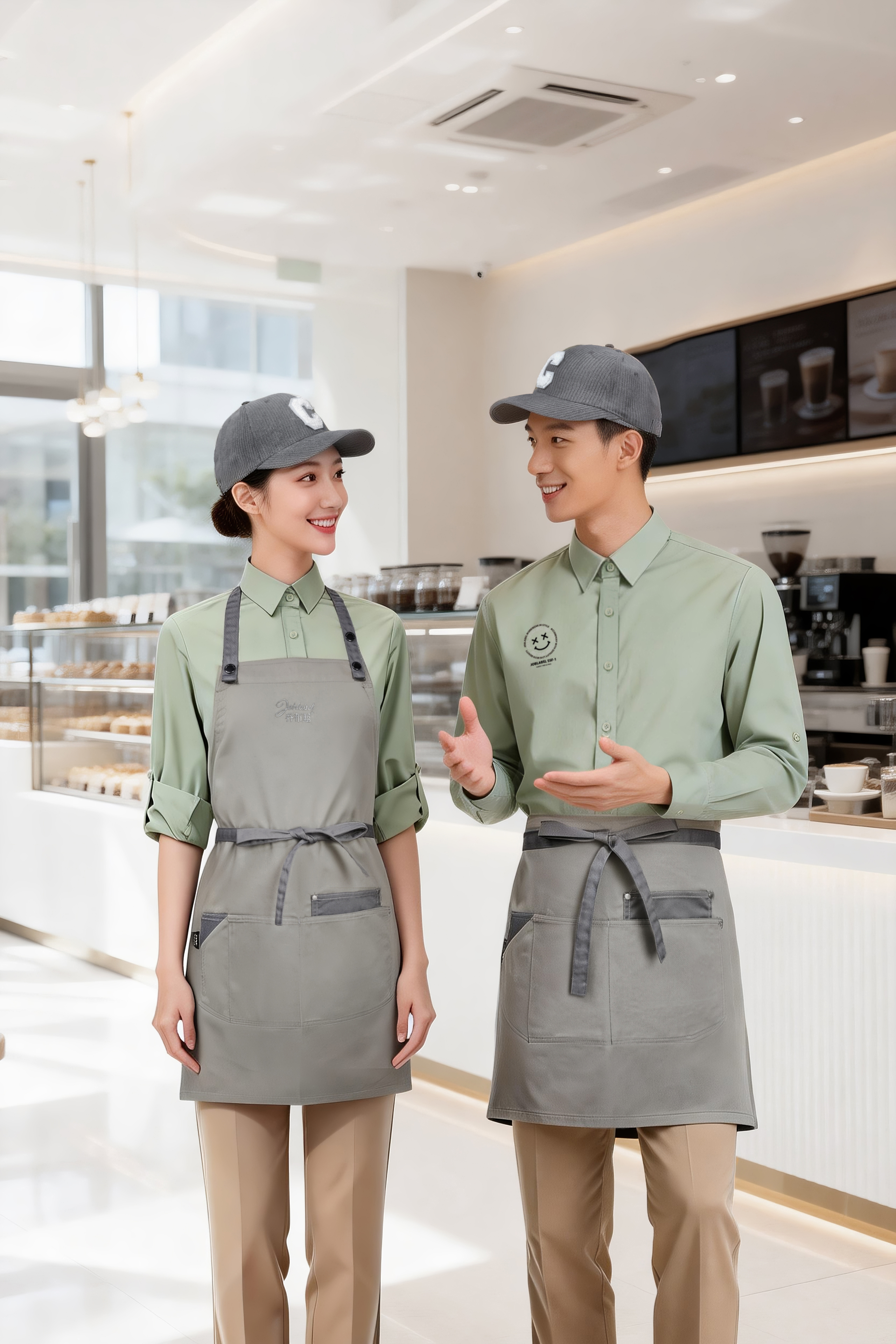 waiter uniform shirt wit tie multi-color