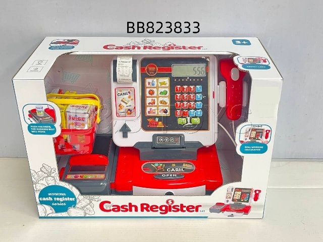 B&BTOYS Cash Register with Lights, Sounds, Calculator, and Simulated Receipt