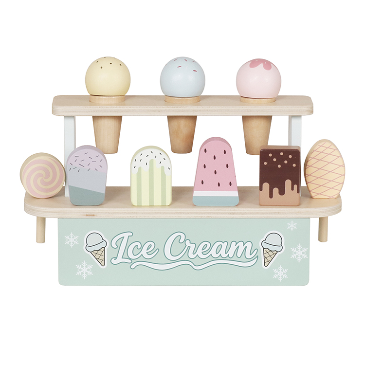 Children's Wooden Ice Cream Stand Playset, Toddler Simulated Ice Cream Shop Role Play Kit