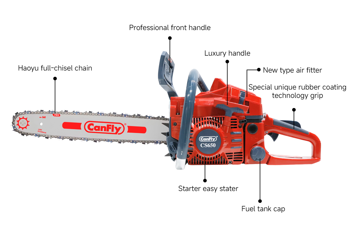 Canfly CS650 Professional Gasoline Chain Saw Wood Cutting Gardening Tools Fuel-Saving Chain Saw