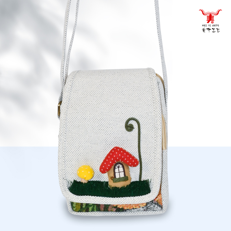 Mushroom-shaped backpack with a sloping flap cover