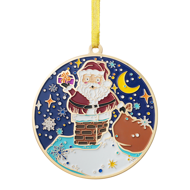Santa in Chimney Christmas Enamel Ornament