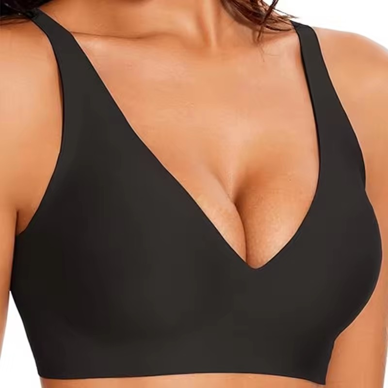 Seamless Printed for Explosions Deep V Jelly Bra Women's Wire Free Leopard Pattern No Steel Ring