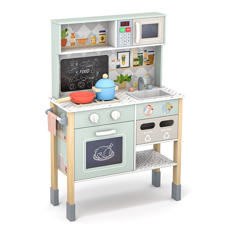 Children's Wooden Pretend Play Kitchen Set, All-in-One Multifunctional Simulated Kitchen Toy