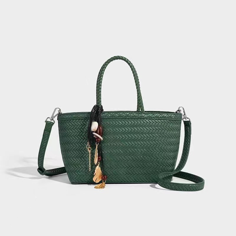 2026 PU Weave Tote Bag Solid Color Water Resistant Underarm Handbag Purse Polyester for All Season