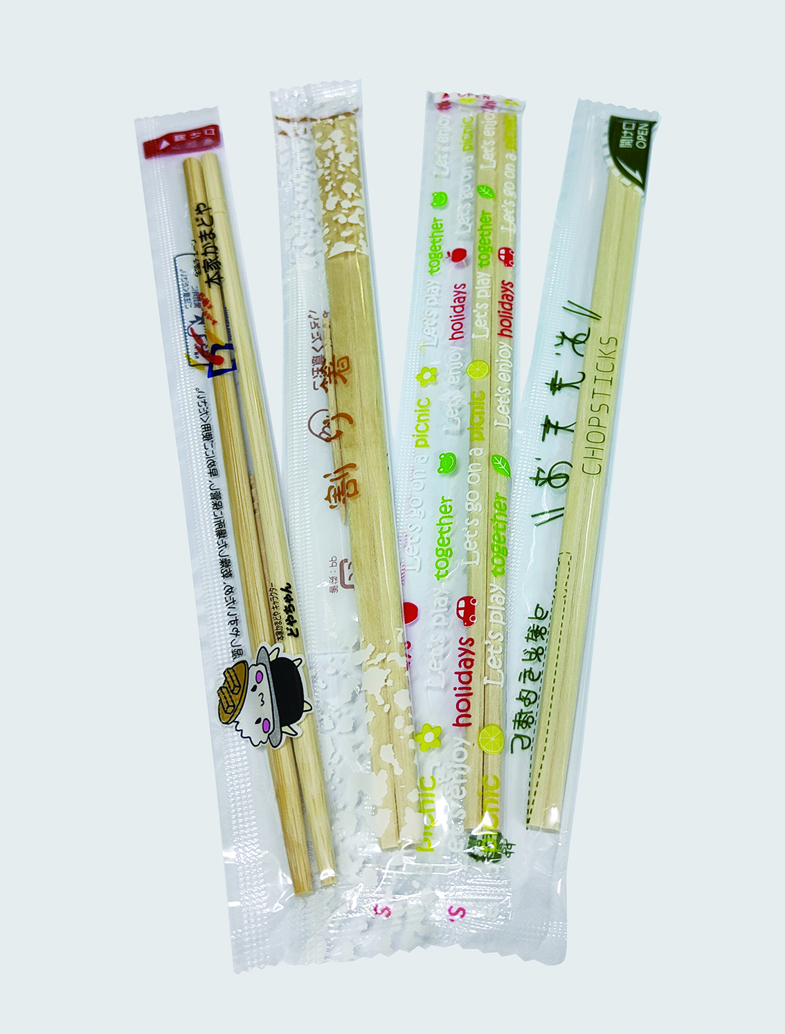 Disposable chopsticks in full plastic sealed packaging