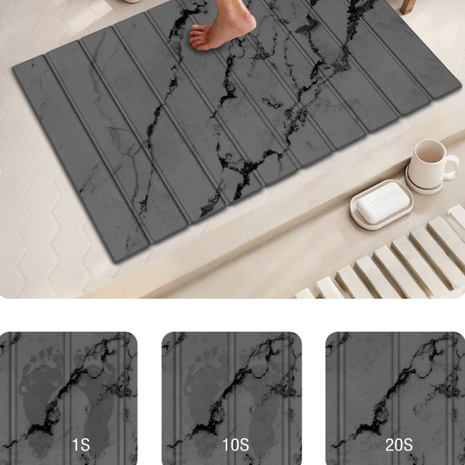 Novelty Sustainable Eco-Friendly Bath Mat 9mm Non-slip Wave Pattern Natural Diatomite 39*60cm