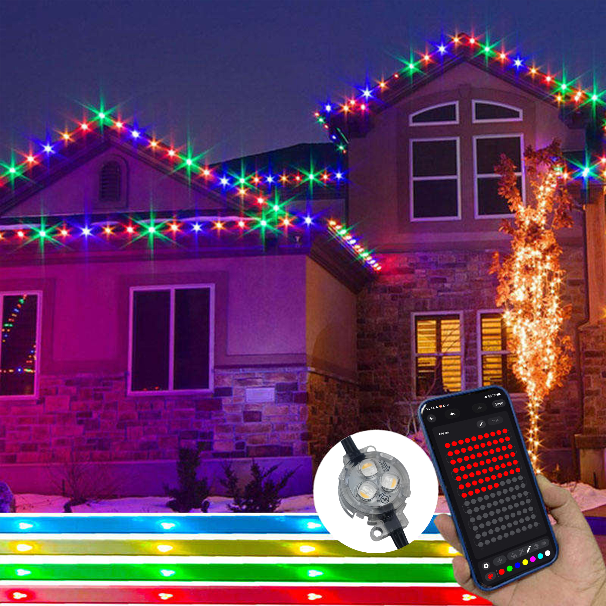 HRSTY 12V Holiday Trimlight Christmas Lights for House 12V Led Gemstone Style Permanent Point Light