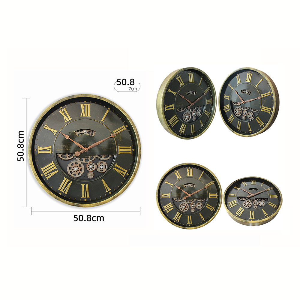 Retro Industrial Style Gear Wall Clock with Roman Numerals