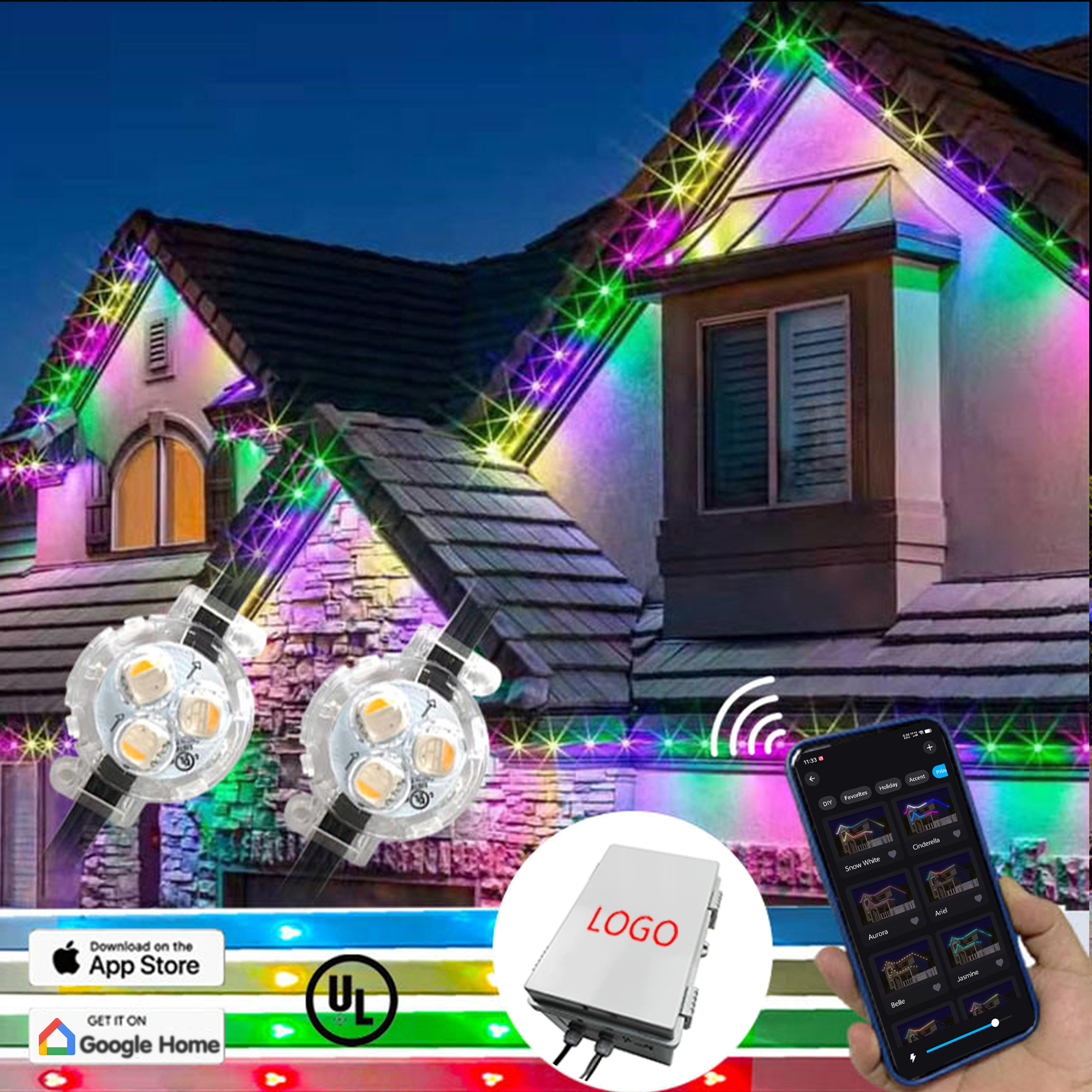 HRSTY 36V Addressable Rgbw Pixel Outdoor Track Ip68 House Permanent Christmas Point Light for Eaves