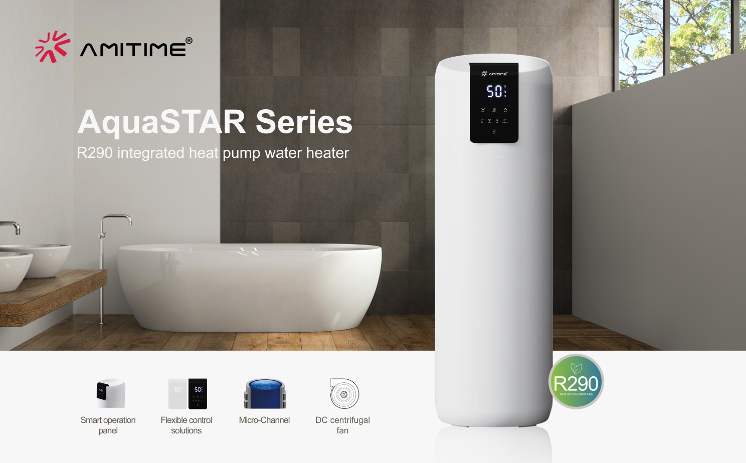 AMITIME R290 AquaSTAR vertical heat pump water heater