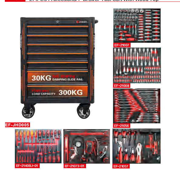 271PCS Profeesional 7-Drawer Tool Cart With Wood Top