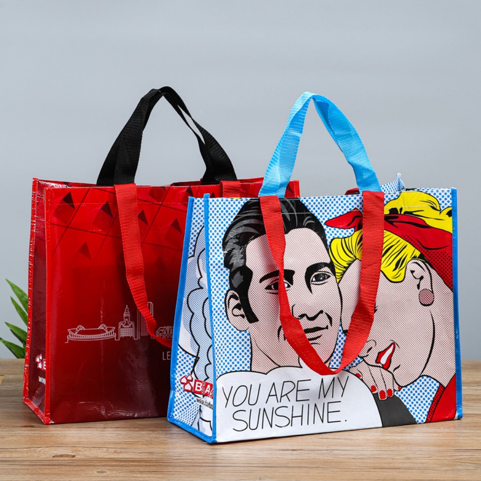 Eco friendly tote bags laminated PP woven shopping bag recyclable non woven grocery tote bag