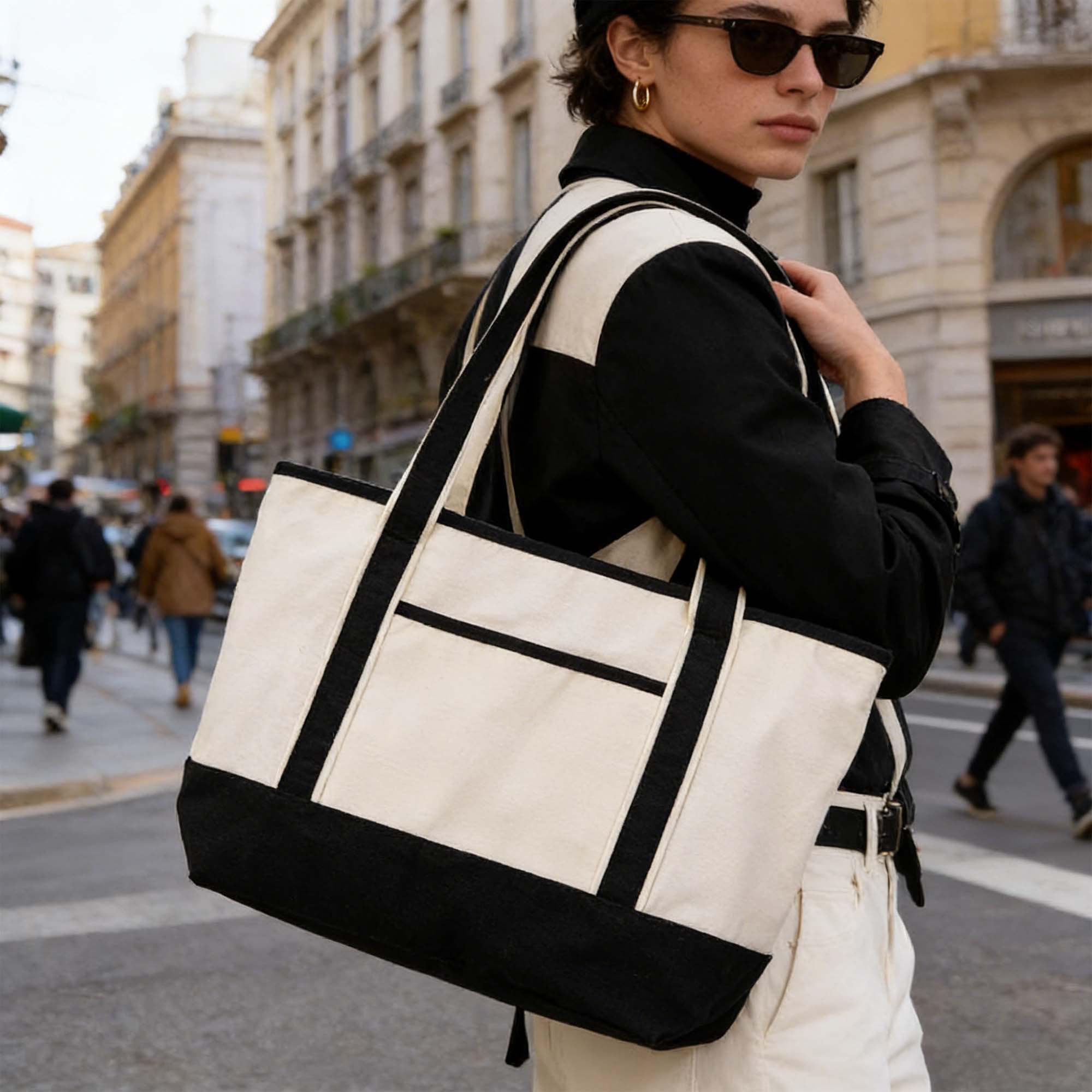 Eco Friendly Reusable Cotton Tote Bag Long Handle Big Capacity Custom Logo Shopping Bag