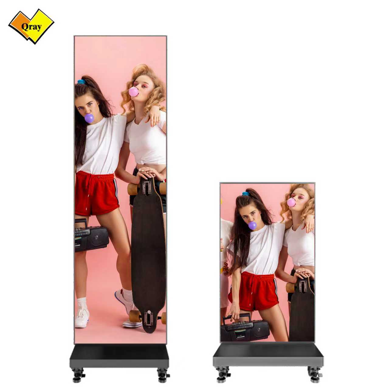 Qray Digital Poster P1.86 Height Adjustable Portable LED Display IP44 WIFI USB Control Shopping