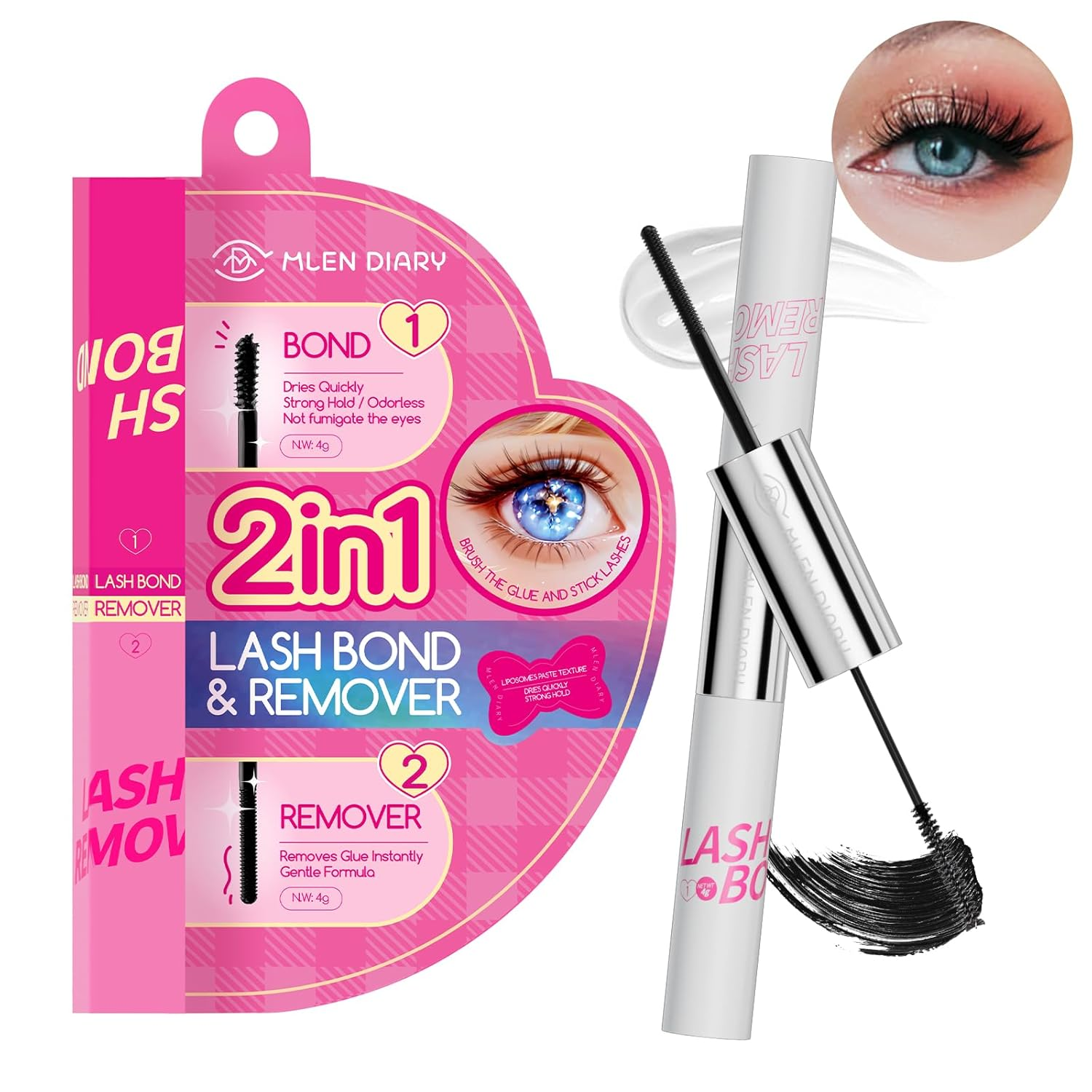 Milan Diary Eyelash Brush & Glue + Eyelash Glue Remover Dual-End Tube Set (English Version)