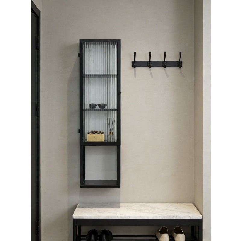Black Iron Fluted Glass Single Door Wall Mounted Tall Cabinet