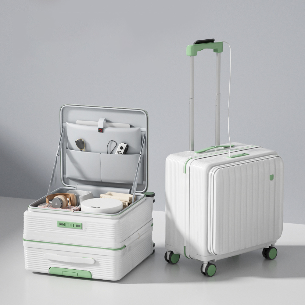Front open with cup and phone holder boarding luggage