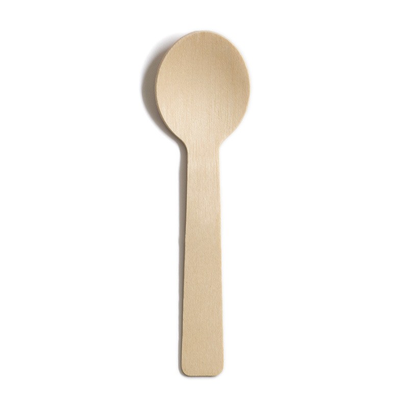 Disposable wooden ice cream spoon biodegradable birch wood round ice cream spoons 100 spoon