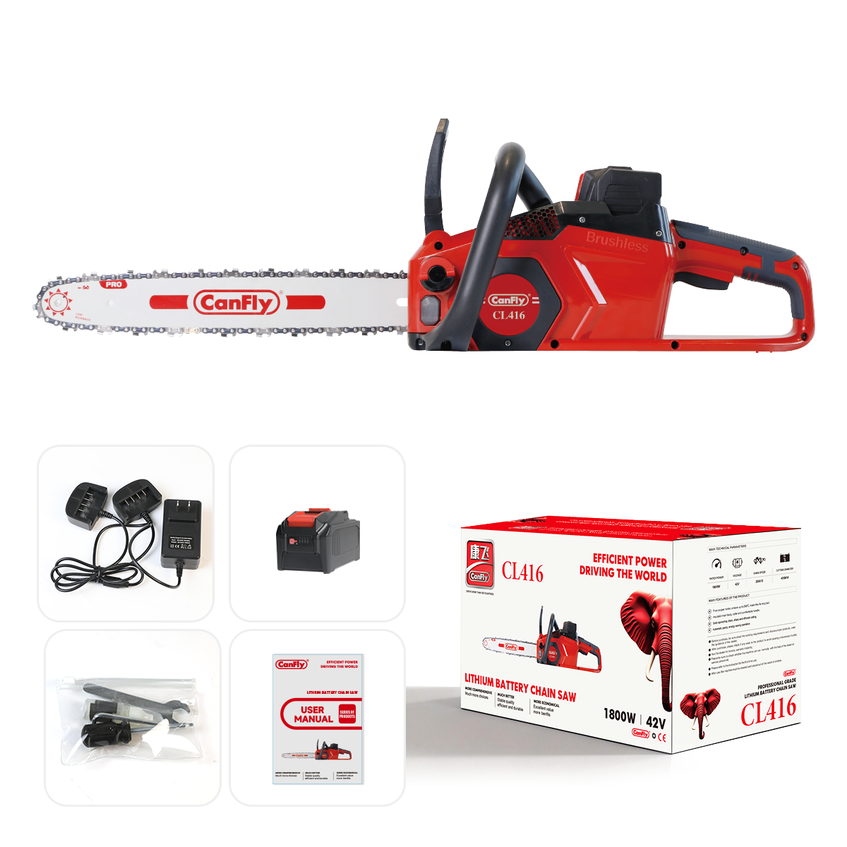 Canfly 16inch 3000MAH 21V Portable Cordless Mini Electric Chain Saw