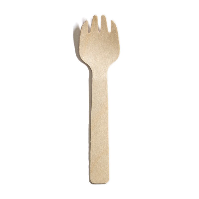 "Disposable 105mm Birch Wood Spork — Dessert Spoon for Ice Cream.