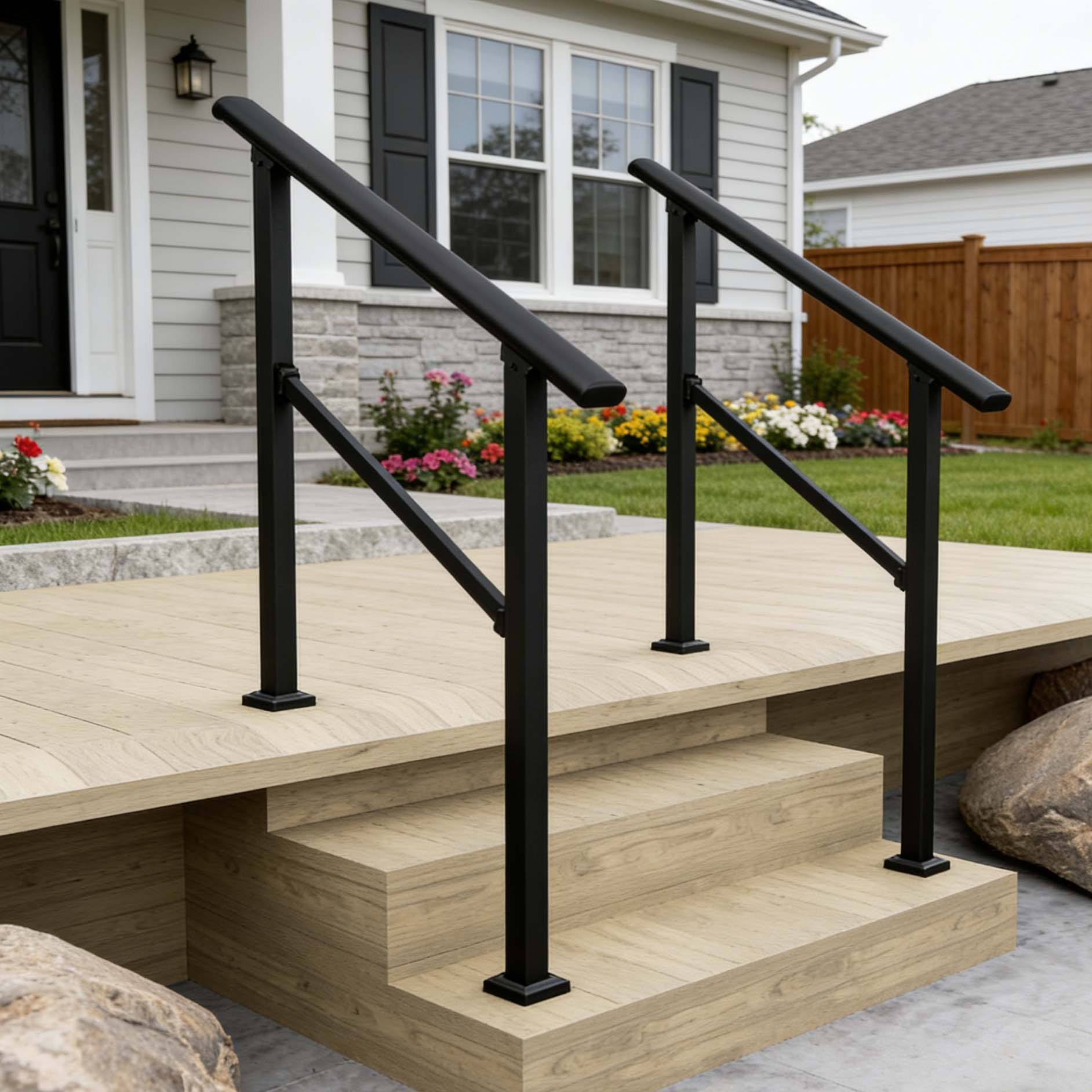 Heavy Duty Modern Outdoor Stair Handrail Adjustable 0-5 Steps Railing Kit