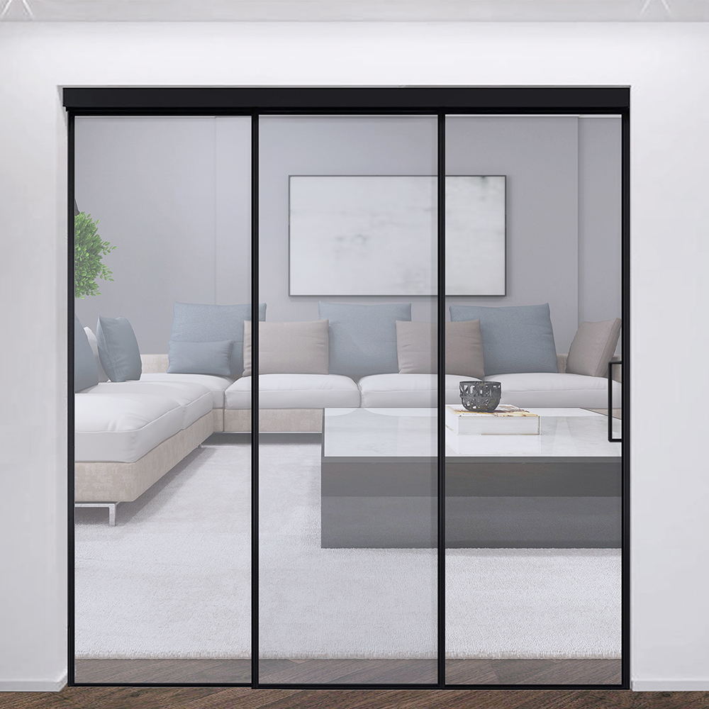 Framed telescoping glass door kits