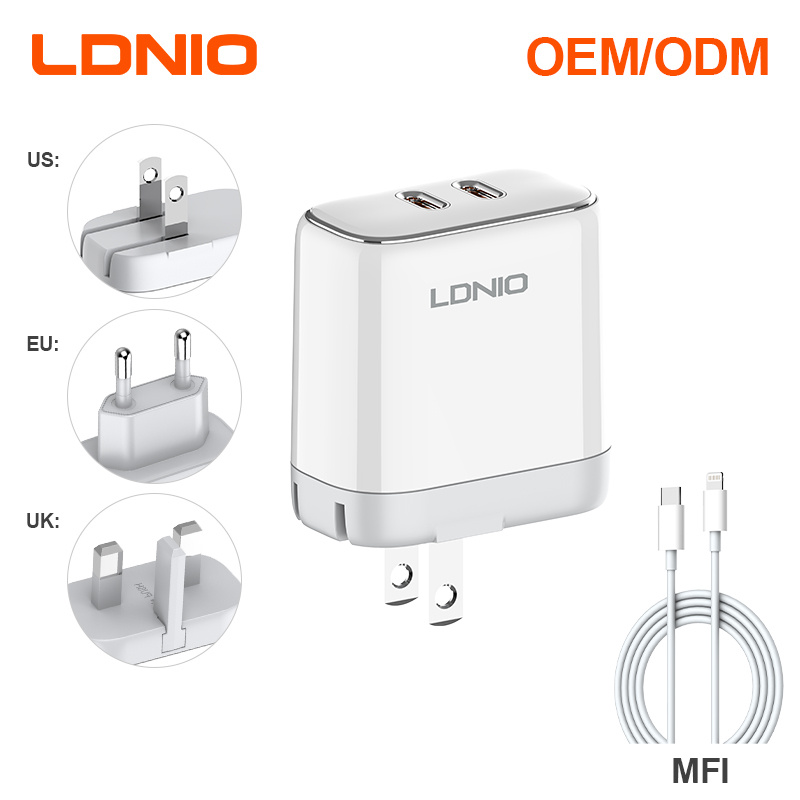 LDNIO A2528M Mfi Certified Dual USB-C 35W Fast Phone ChargerType-c Fast Charger for iPhone 15 14