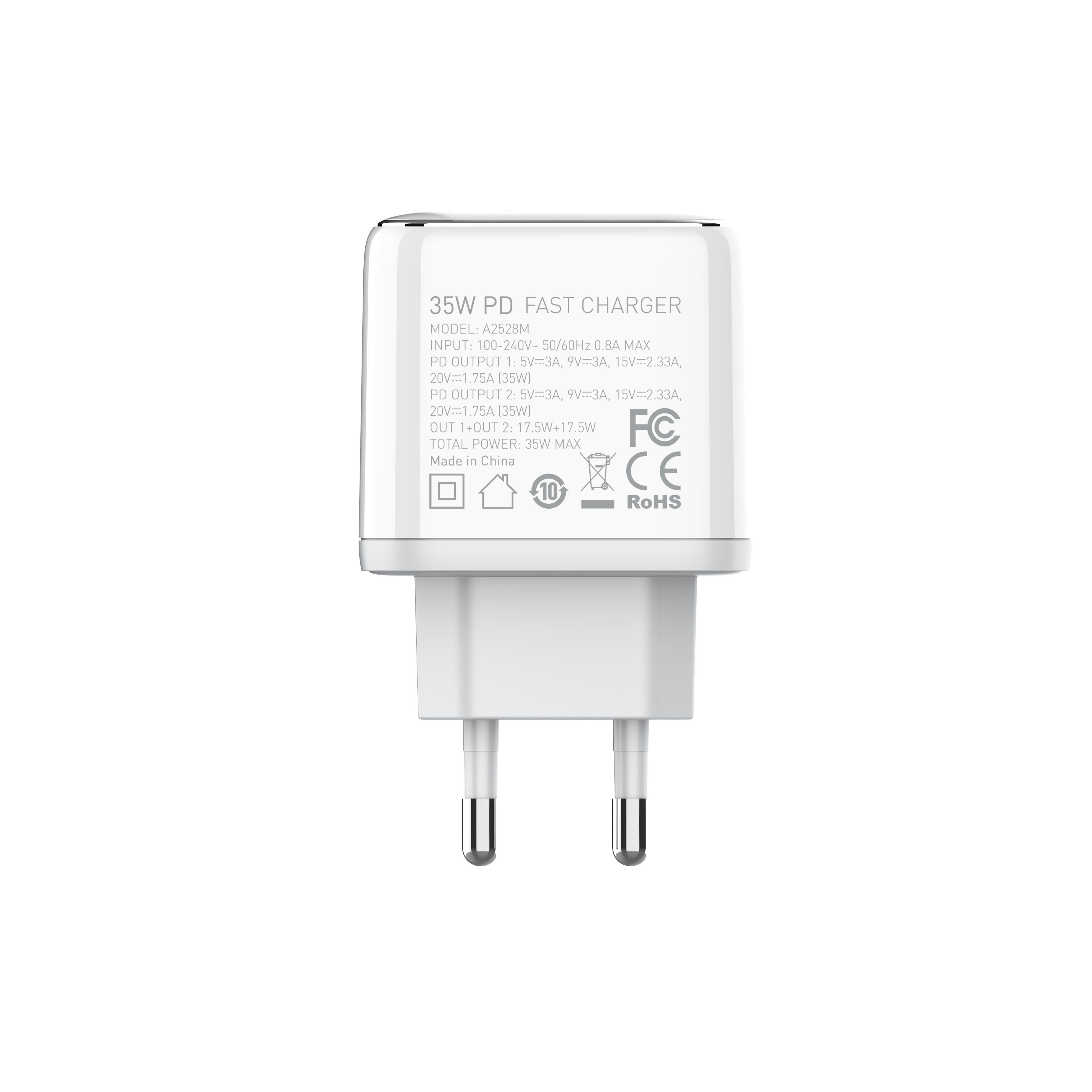 LDNIO A2528M Mfi Certified Dual USB-C 35W Fast Phone EU ChargerType-c Fast Charger for iPhone 15 14