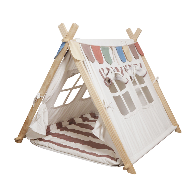 Children's Solid Wood Frame Indian Play Tent, Baby Indoor Pretend Play House