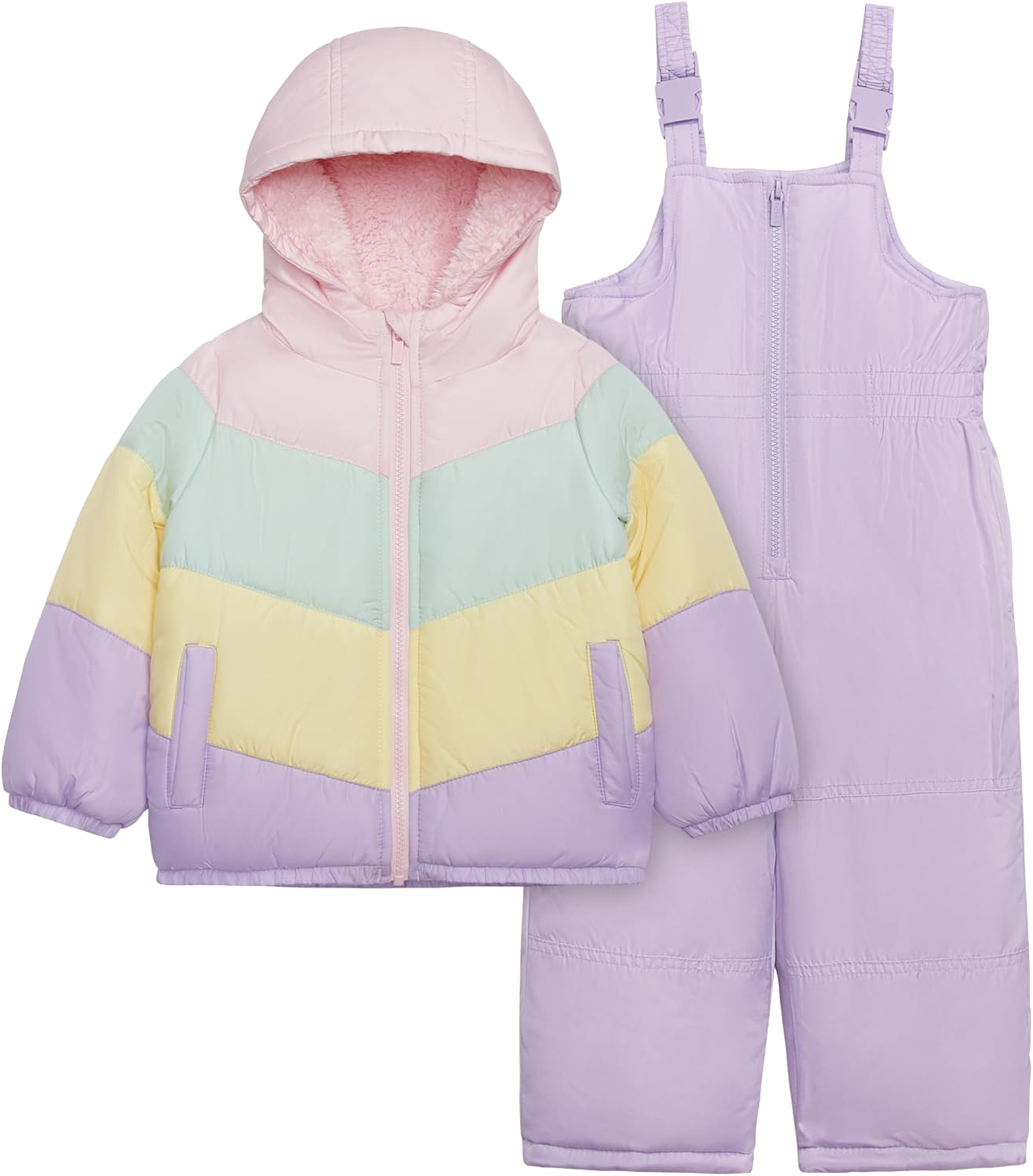 Girls' Children's 2-Piece Ski Suit Waterproof Hooded Winter with Down Filled Jacket Snow Bib Pants