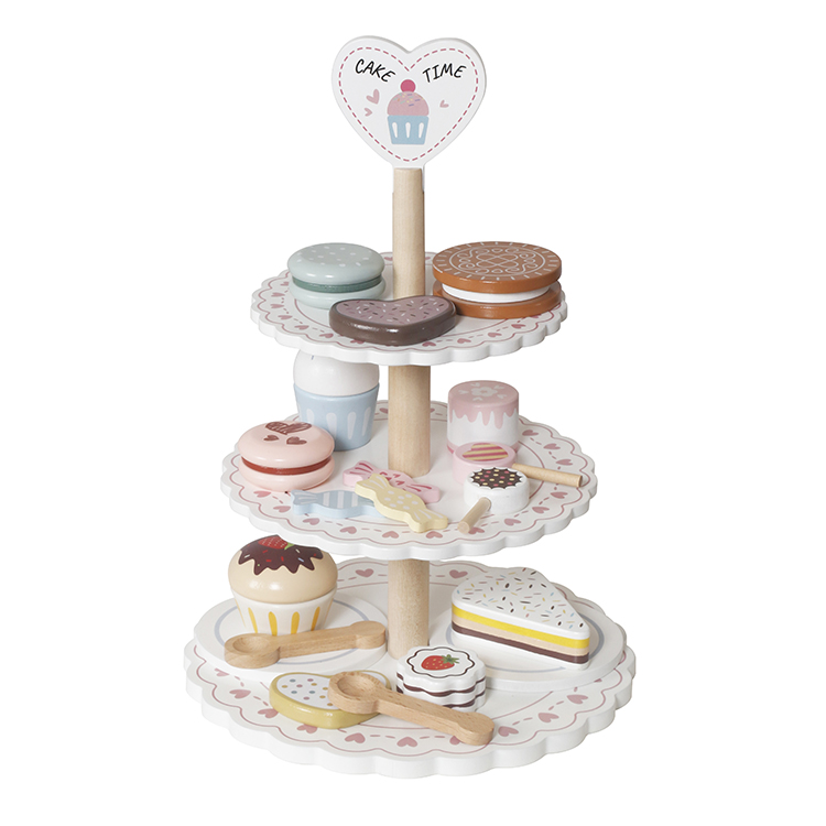 Children's Wooden 3-Tier Dessert Tower Pretend Play Toy, Baby Simulation Afternoon Tea Cake Set