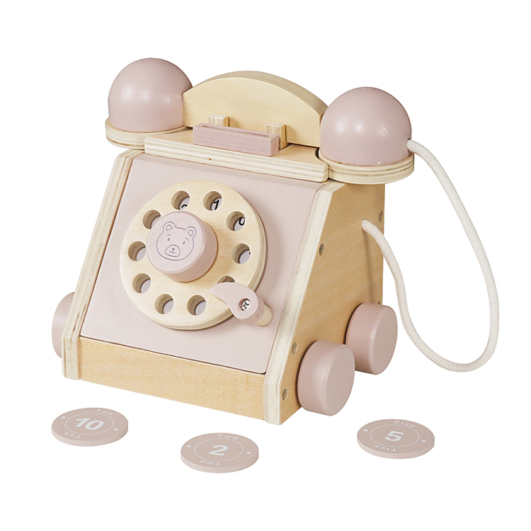 Children's Wooden Retro Rotary Phone Toy, Baby Pretend Play Educational Toy
