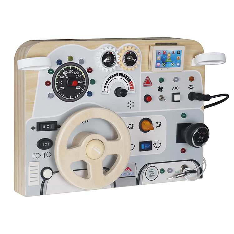 Children's Wooden Steering Wheel Busy Board, Baby Car Driving Educational Toy
