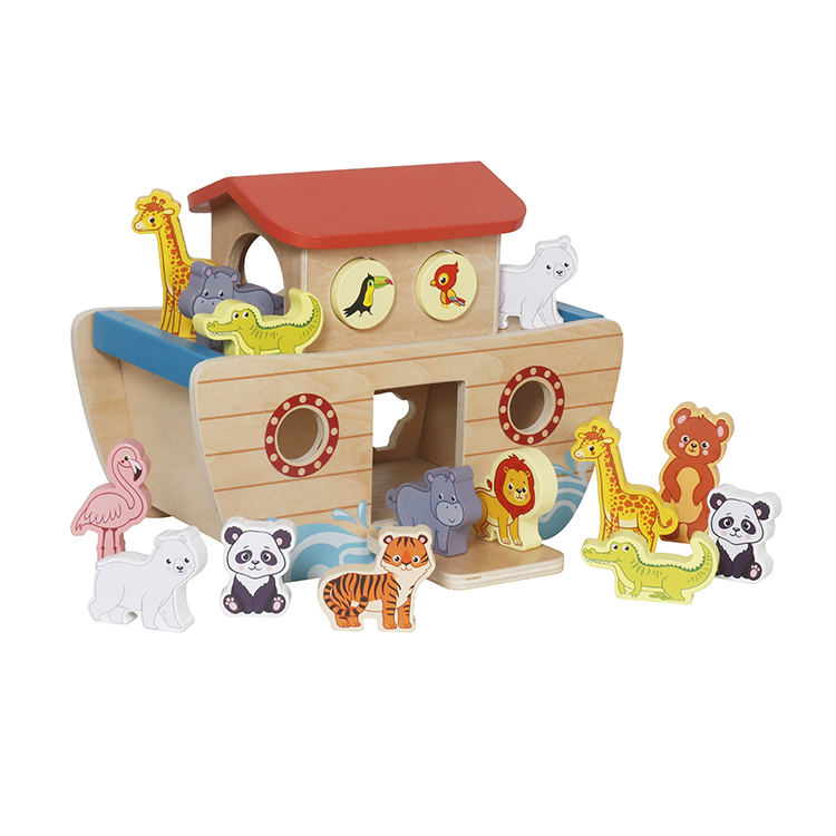 Children's Wooden Noah's Ark Animal Matching Toy, Baby Shape Cognition Set