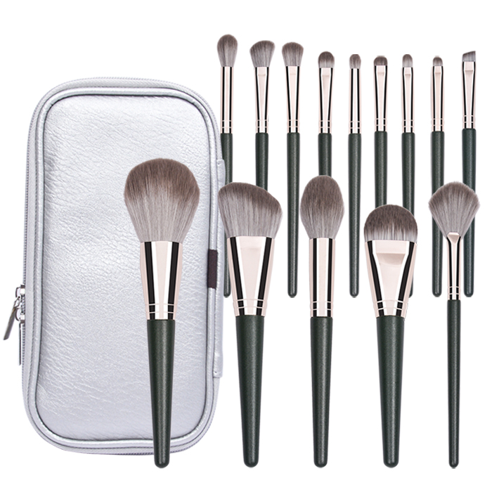 14Pcs High Quality Green Makeup Brushes Set