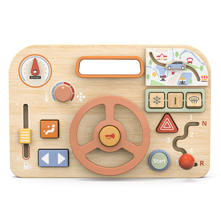 Children's Wooden Steering Wheel Busy Board, Baby Early Education Pretend Play Toy