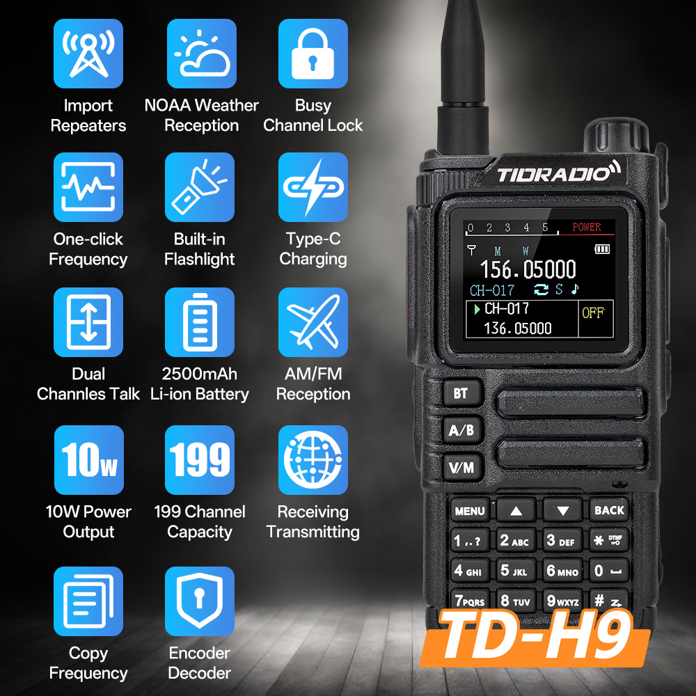 TID TD-H9 10W HIgh Power Analog Multiband Radio Portable Long Range Walkie Talkie
