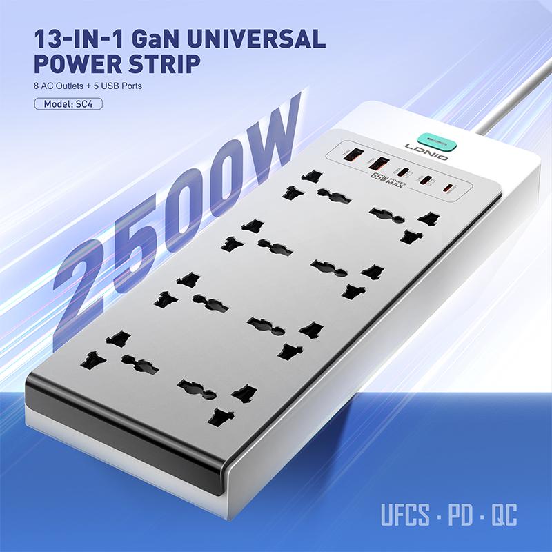 LDNIO SC4 2500w Custom Pd Qc Usb Port Multifunction 8 Outlets 5 USB Ports Power Strip Socket