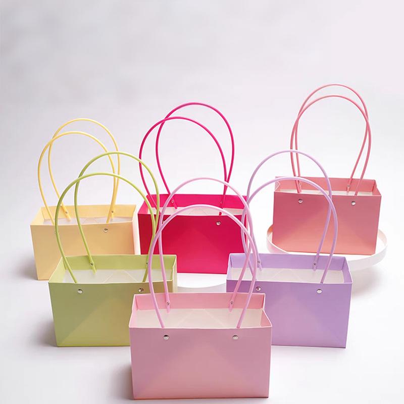 Longsun Macaron Waterproof Kraft Paper Flower Gift Bag Rectangular Handheld Bag for Floral