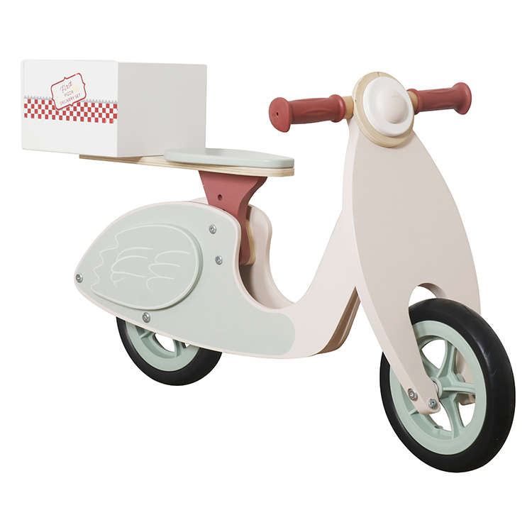 Children's Wooden Pizza Delivery Scooter Ride-on Toy, Baby Balance Bike