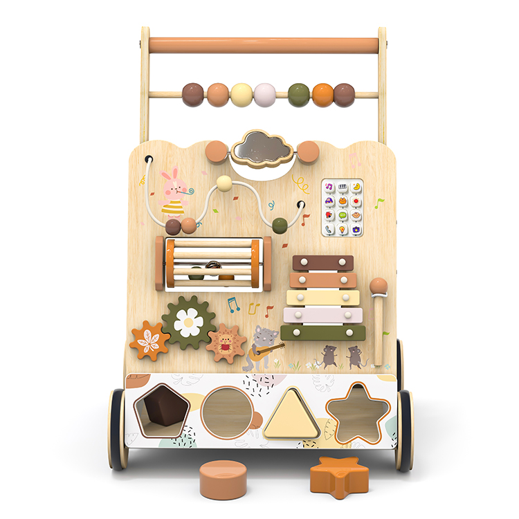 Children's Wooden Multi-functional Walker, Baby Early Education Busy Push Toy