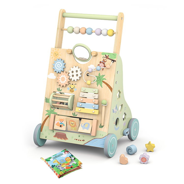 Children's Wooden Multi-functional Walker, Baby Early Education Busy Push Toy