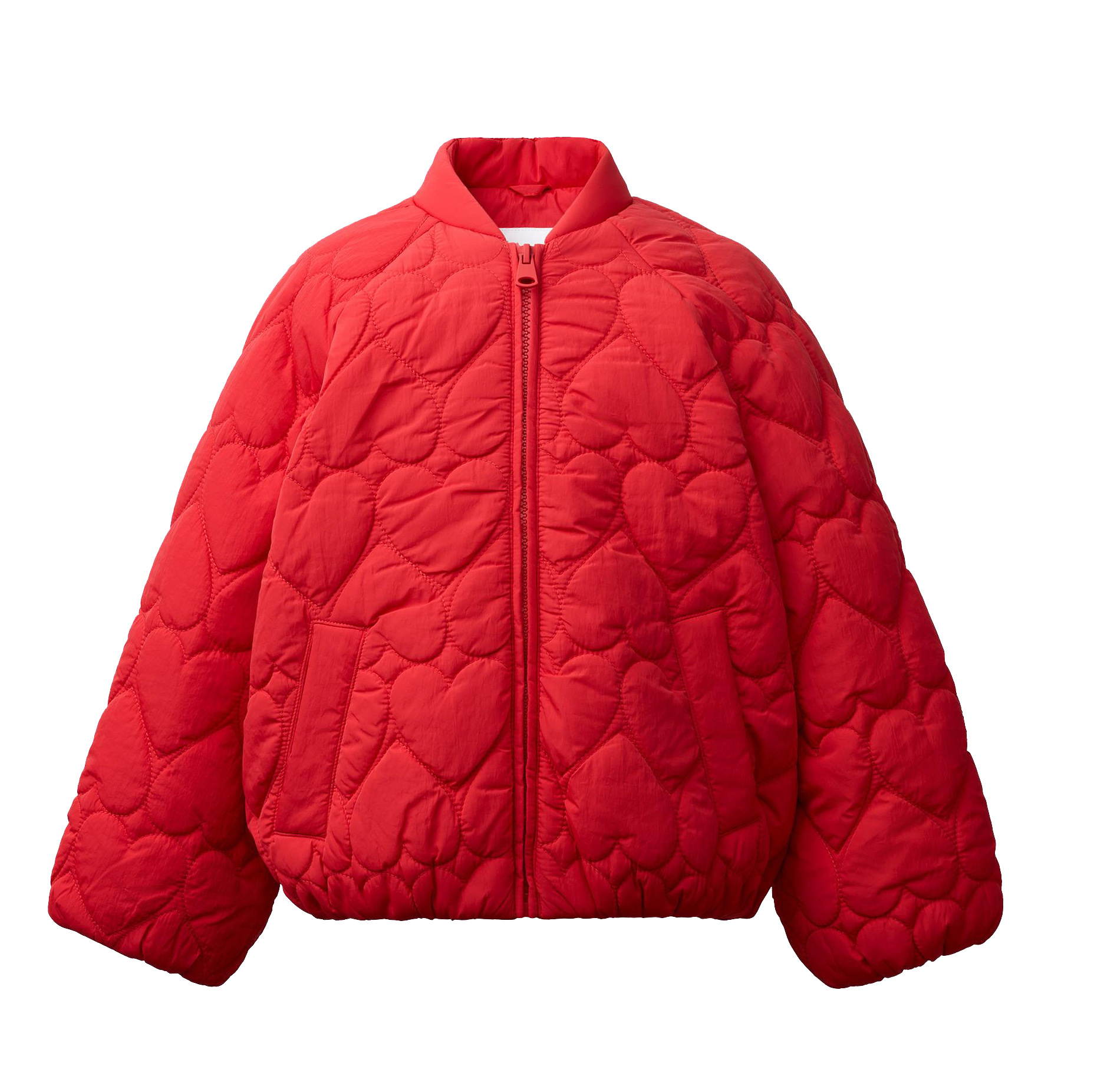 Kids' Heart Quilted Bomber Puffer Jacket, Cute Red Lightweight Winter Coat for Girls