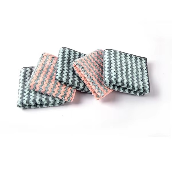 Microfiber Striped Kitchen Towels Knitted Water Absorption Cleaning Cloth in Plain Style