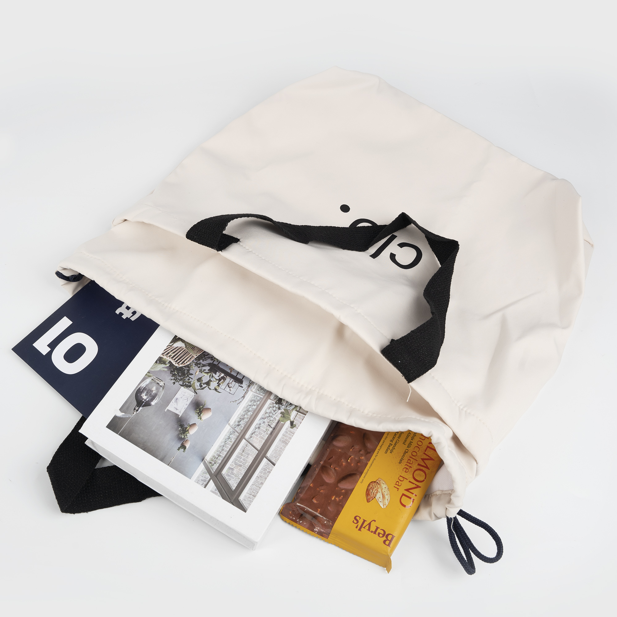 The latest stylish drawstring tote bags with pockets, custom-printed organic cotton canvas tote bags