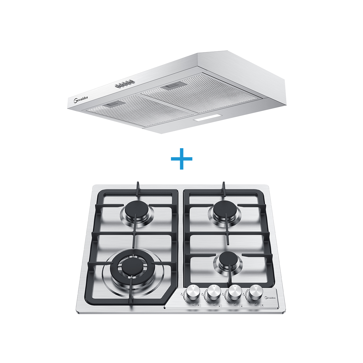 Greaidea Slim Range Hood & 4 Burner Gas Hob Combo C