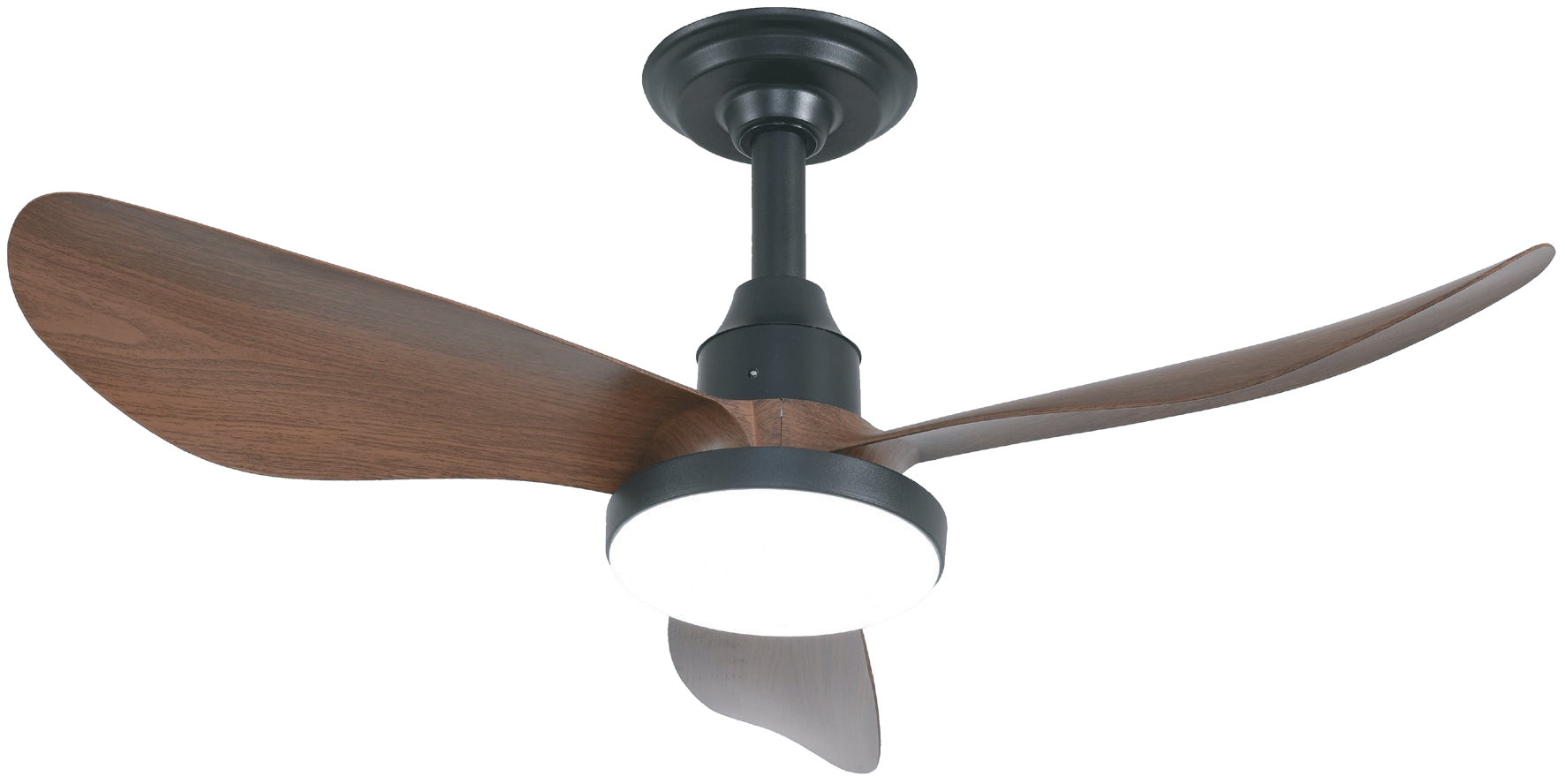 LED fan light: 3-speed dimming, memory, timer, 5-year motor warranty.