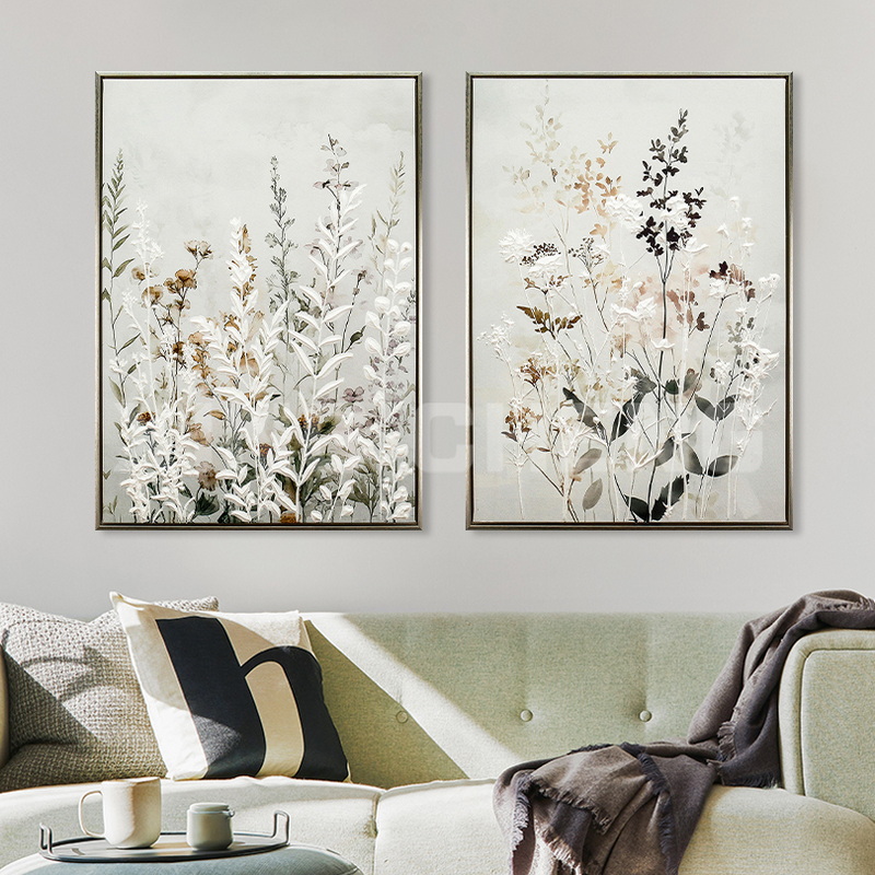 XINGCHENG customized flower wall decoration 3D plaster canvas prints with ps frame scenery artworks
